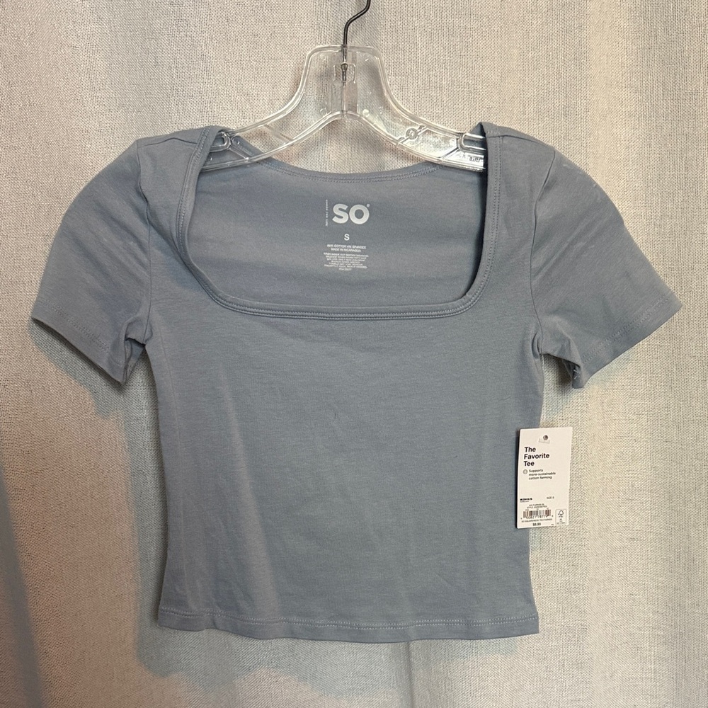 NWT SO Women’s Square Neck Short Sleeve Top — Gray Blue